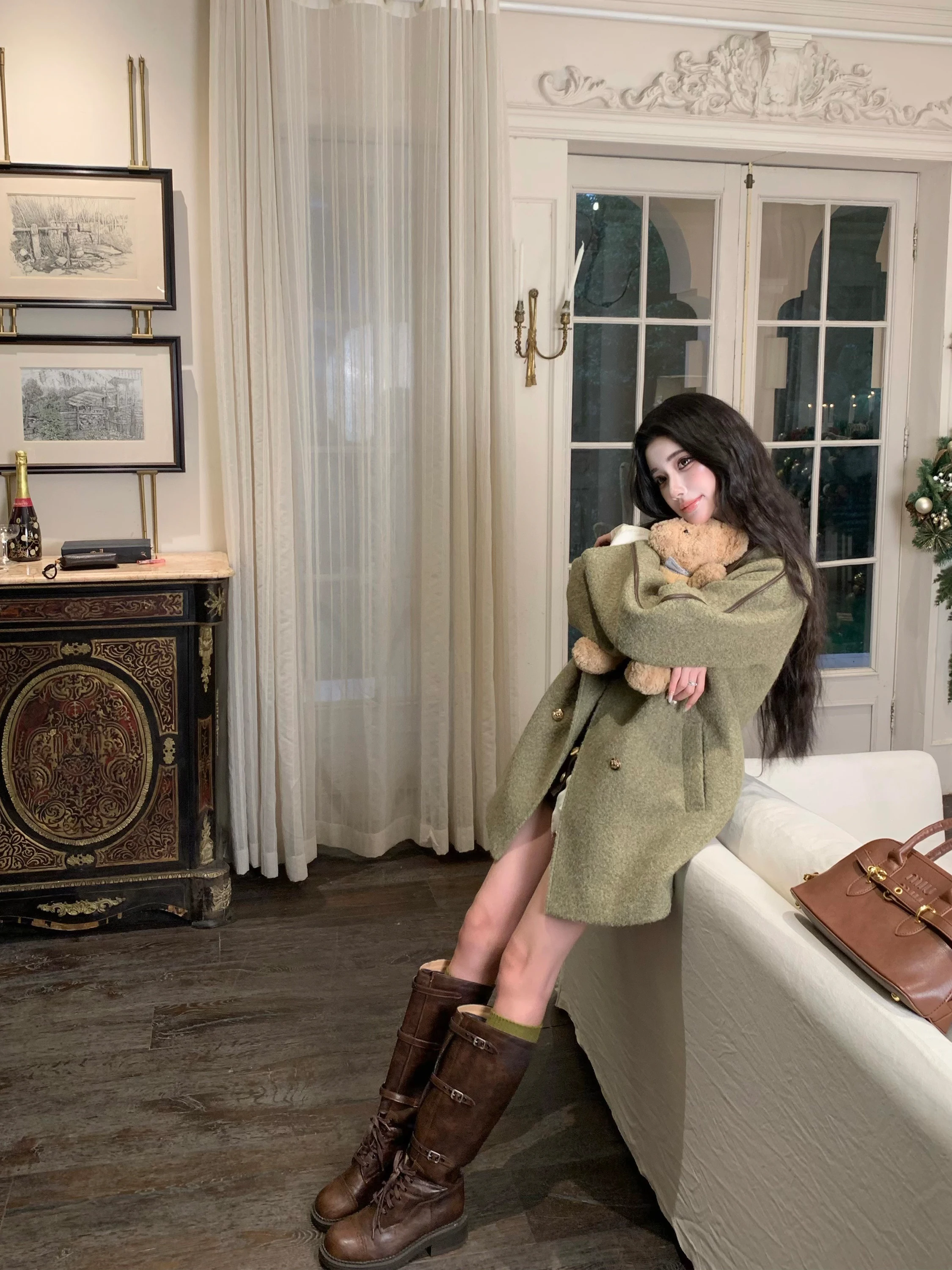 

Barb Chill Winter Woolen Coat Women's Fur Inteated Cotton Jaet Rich Girl New Year's Celebration Clothing Loose Fit Sle