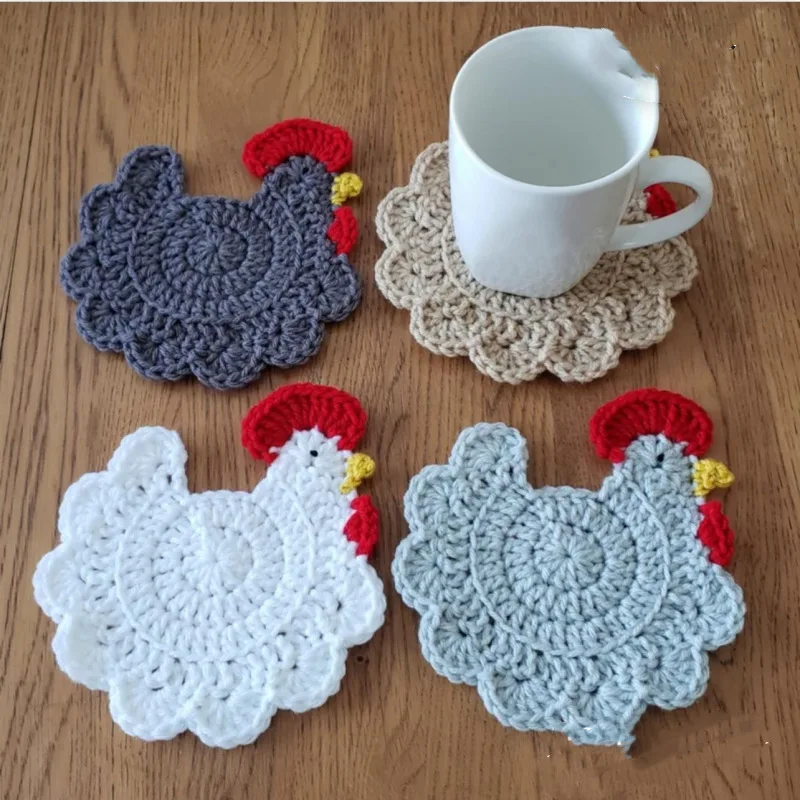 Hand-made Cartoon Coaster, Wool Woven Teacup Mat, Animal Big Rooster Shaped, Kitchen Accessories, Cute Kitten Insulation Mat