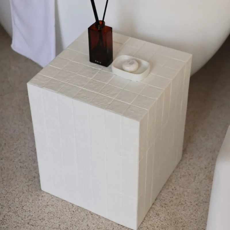 White Minimalist Mosaic Pattern Bathroom Side Table Geometric Corner Table Sofa Living Room Modern Coffee Table