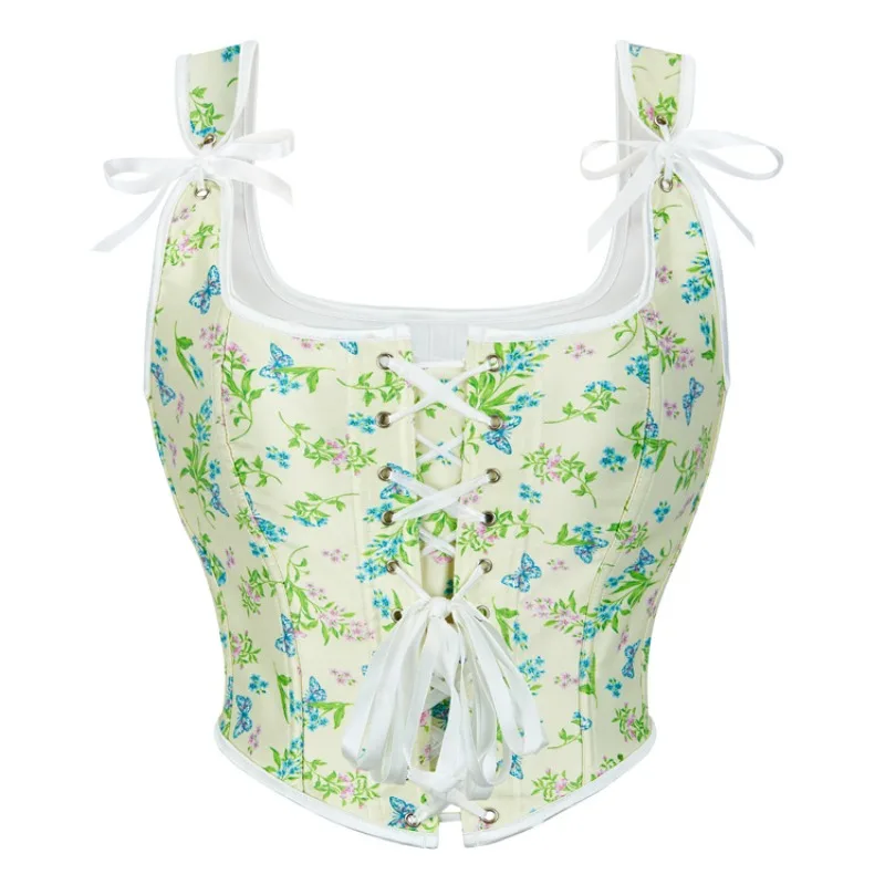 

Green Corset Vest for Women Bustier Short Top with Strap Adjustable Waist Shape Vintage Corset Plus lenceria bodys sexy mujer