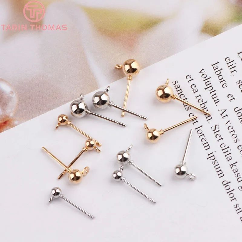 (4219) 20pcs Ball 4MM with Earring back Brass and Steel Needle Ball Stud Earrings Jewelry Findings Accessories Wholesales