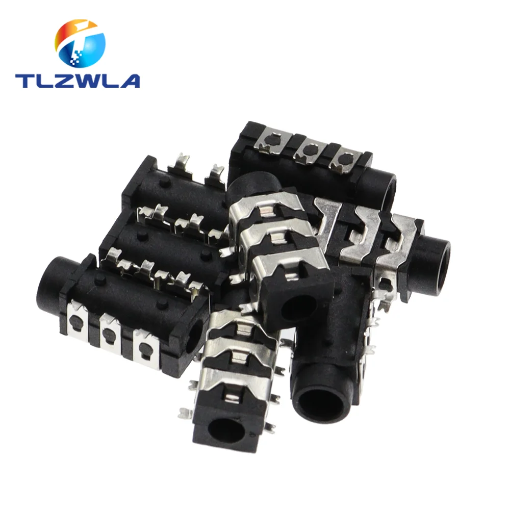 10PCS PJ-313D PJ313 SMD 6Pin SMT 3.5MM Female Audio Connector Stereo Black and Green Headphone Jack