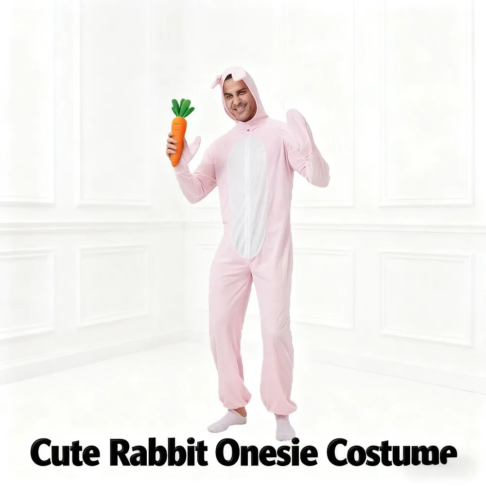 زي تنكري للرجال والنساء للبالغين على شكل حيوانات للحفلات التنكرية على شكل أرنب وردي لطيف #1