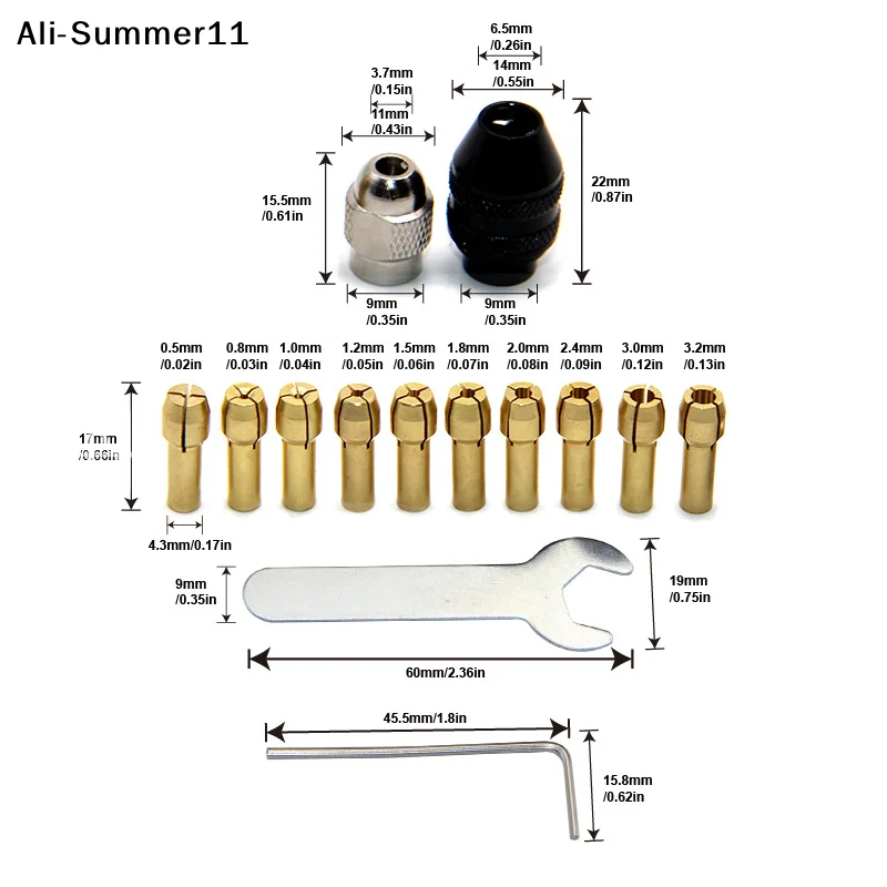 

【NpA】16Pcs Premium Rotary Tool Chuck Set - Quick Change Drill Adapter Kit with 0.5-3.2mm Shank Keyless Brass Chucks & Metal Nuts