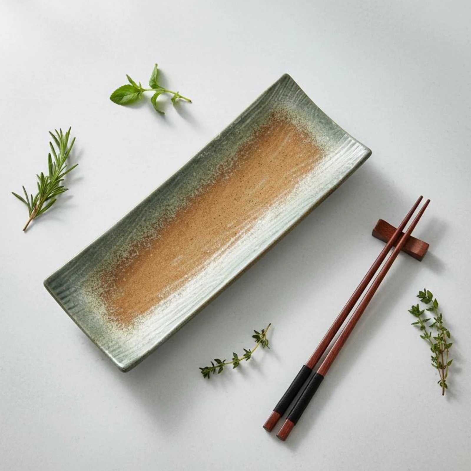 Rectangular Ceramic Serving Plate Raised Edges Rectangular Sushi Plate Porcelain Sushi Platter Narrow Tableware Tapered Ends