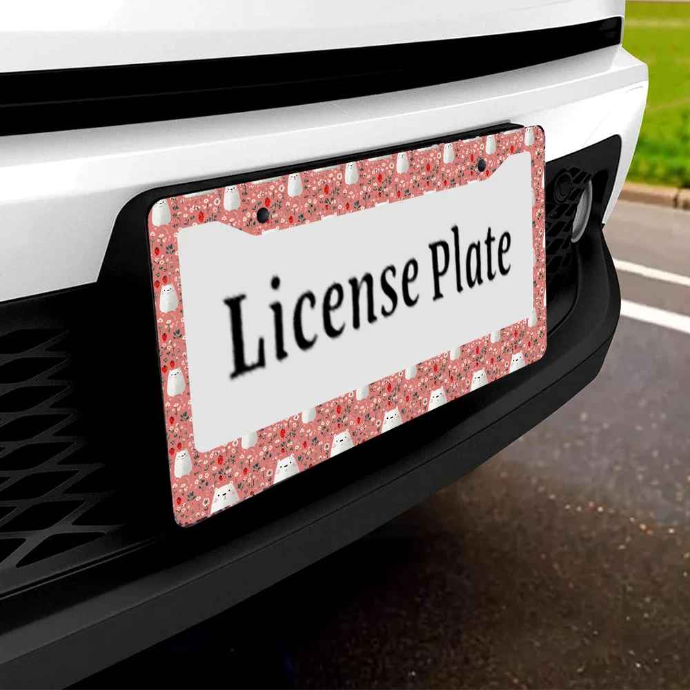 1 قطعة الدب الكرتوني الوردي والفراولة نمط 2-Hole إطار لوحة الترخيص ، مادة الألومنيوم ، 6x12 بوصة مع مجموعة المسمار ، سيارة ممتعة