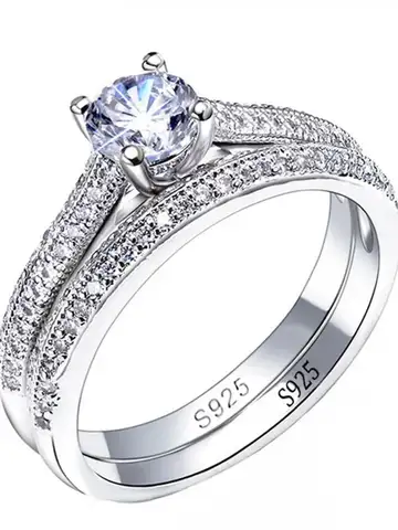 1 pair Vintage Halo 925 Sterling Silver Wedding Ring Set For Women Lady Anniversary Gift Jewelry Bulk Sell