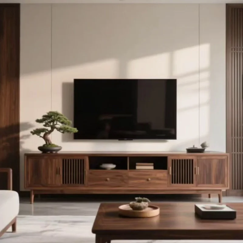 

new North American black walnut TV cabinet living room home modern simple solid wood floor custom locker