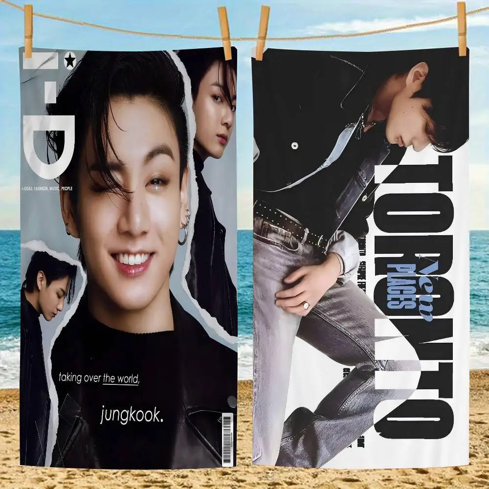 J-Jung K-Kook مناشف الشاطئ الكبيرة المصنوعة من الألياف الدقيقة، منشفة سريعة الجفاف، مناشف الشاطئ الرملي، منشفة حمام السباحة للسفر، حمام السباحة، اليوغا #2