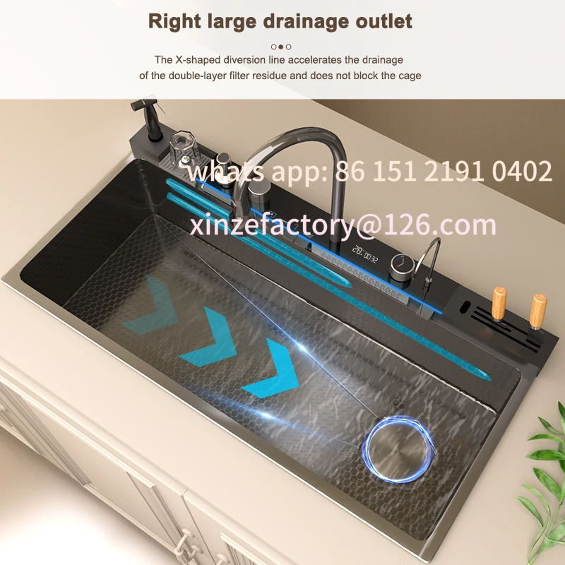 

Customizable kuchenny ze stali nierdzewnej, nowy, tłoczony, bardzo duży, jednokomorowy, nowoczesny, z cyfrowym wyświ