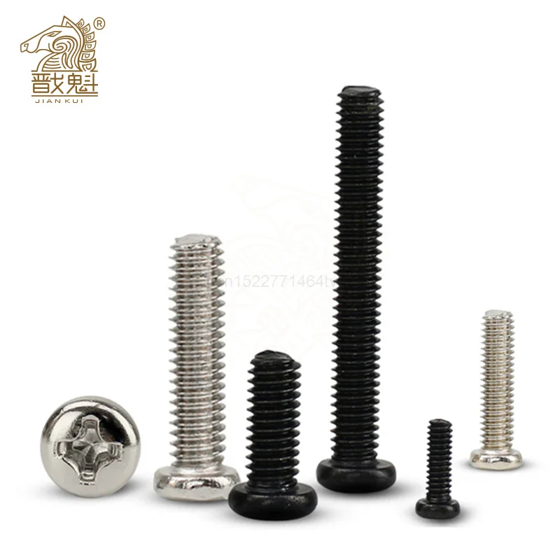 50X M1 M1.2 M1.4 M1.6 M2 M2.5 M3 M4 Mini Micro Small Light Black A2 304 Stainless steel Cross Phillips Pan Head Screw Round Bolt