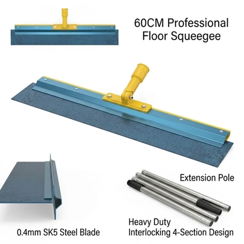 60cm Standing Floor Scraper 0.4‑1.6m Adjustable Telescopic Handle Cement Self‑Leveling Epoxy Floor Smoothing Trowel