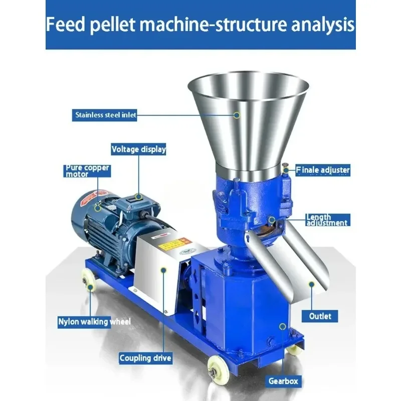 Home Use Farm Cattle Rabbit Pig Poultry Animal Chicken Food Feed Mill Pellet Making Granulator Pelletizer Processing Machine