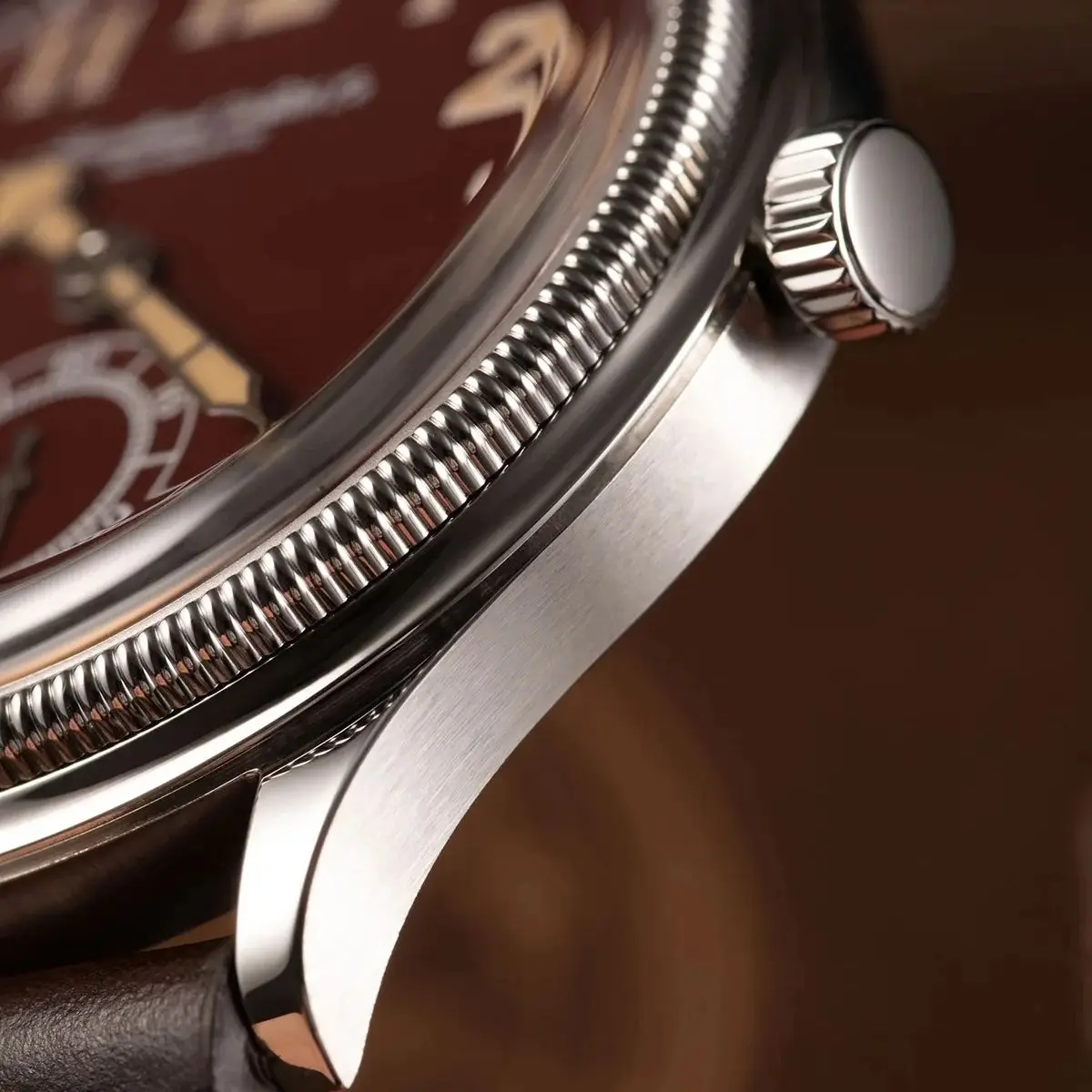 Hruodland New F027 Fashion Men's Automatic Mechanical Watch Stainless Steel K1 Brown Leather Diving 5Bar Watch Reloj Hombre
