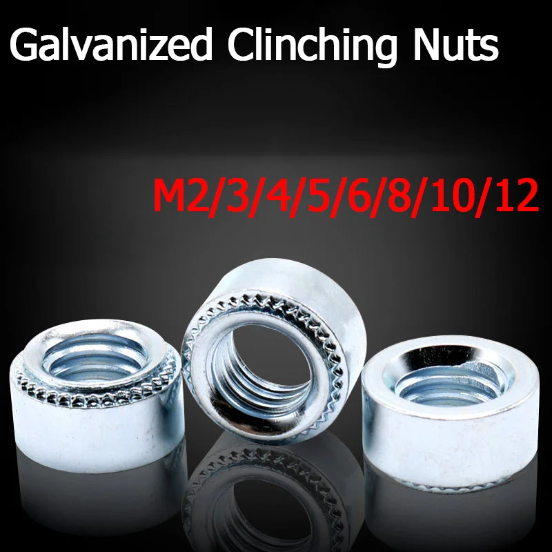 100 Pieces Galvanized Self-Clinching Nuts, Sizes M2 to M12, High Strength Sheet Metal Fasteners, Industrial Grade