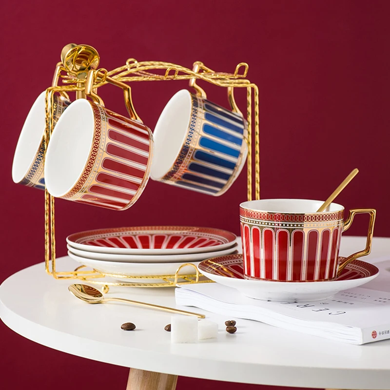 Metall-Kaffeetasse und Untertasse, Präsentationsständer für 6 Kaffeetassen, 6 Teller, Abtropfgestell für die Küche, moderner Tassenhalter, Arbeitsplattenständer