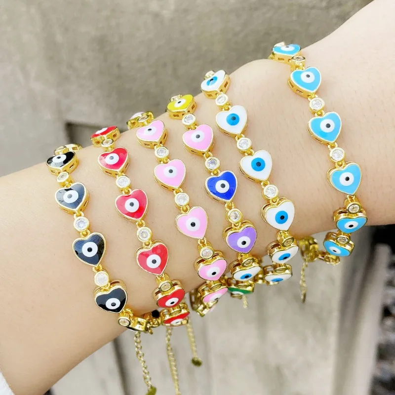 Charms 925 Original Fit Micro-inlaid Zircon Eye Love Colorful Drop Oil Demon Eye Hand Jewelry Pandora Bracelet Bouton Pression