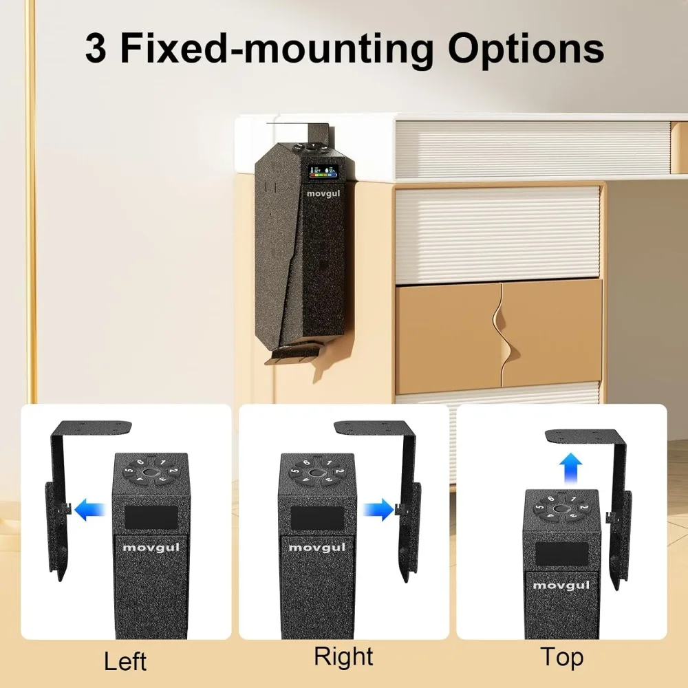 Gun Safe, Biometric Drop Down Bedside Gun Safe Quick Access Handgun Safe Mount Pistol Safe for Desk, Car, Nightstand