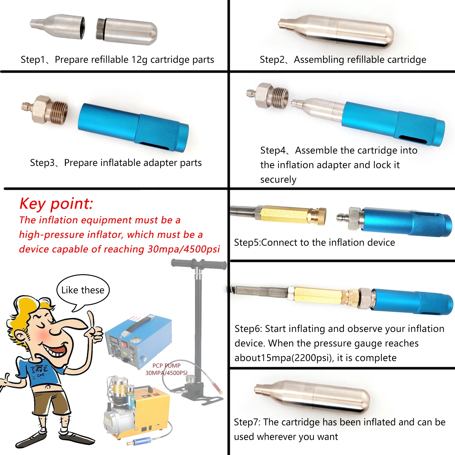 Unthread Co2 Cartridges 12g Refill Adapter Stainless Steel High-Pressure Resistant Eco-Friendly Replace Disposable Gas Cylinders