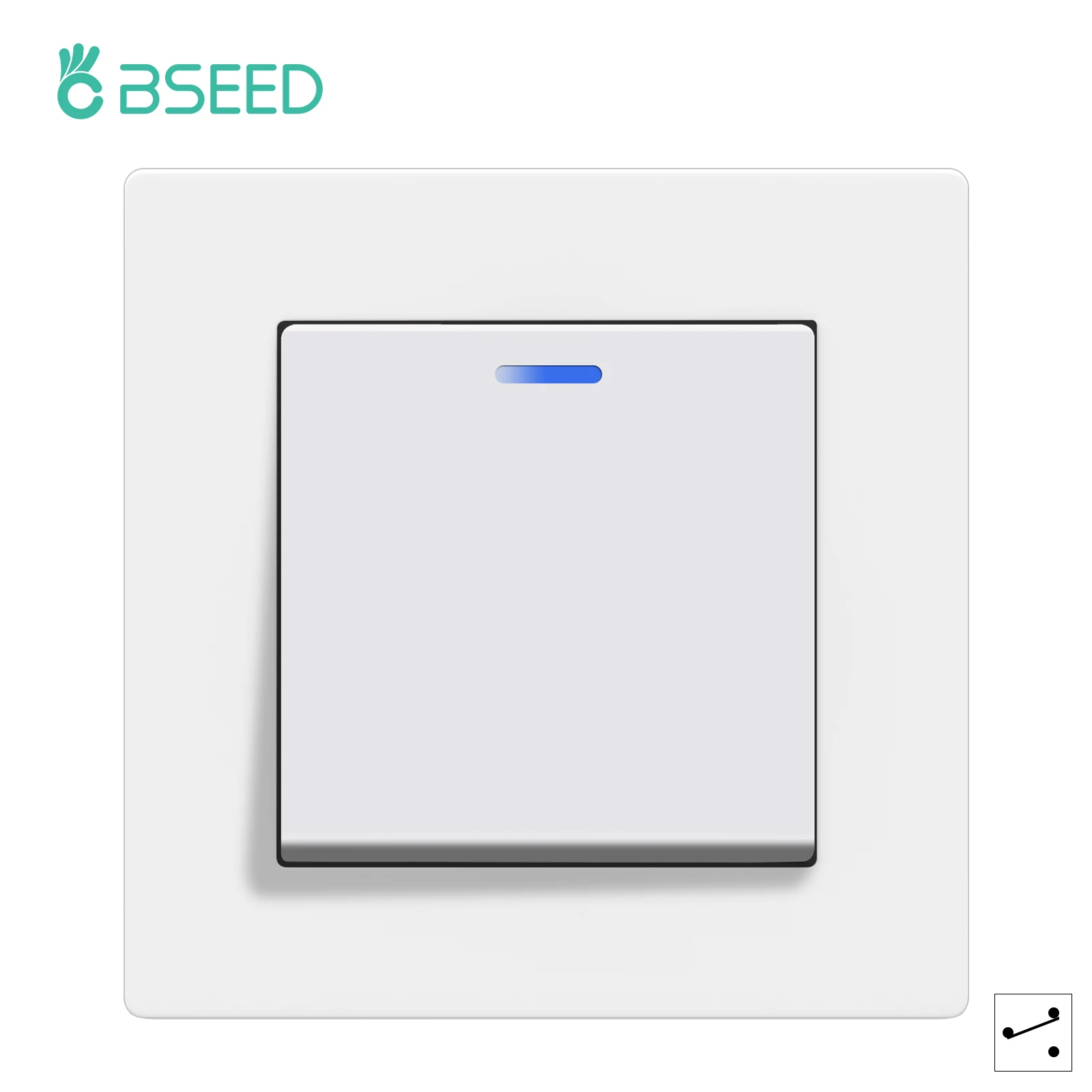 BSEED 1/2Gang 2Way Button Switch Wall Light Switch Plastic Frame Switch for Stairs LED Blue Backlight 220V