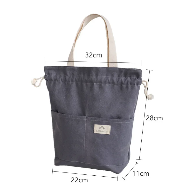 Drawstring Canvas Insulated Lunch Bag Thicken Aluminium Foil Thermal Bento Box Tote Cooler Handbags Picnic Food Dinner Container