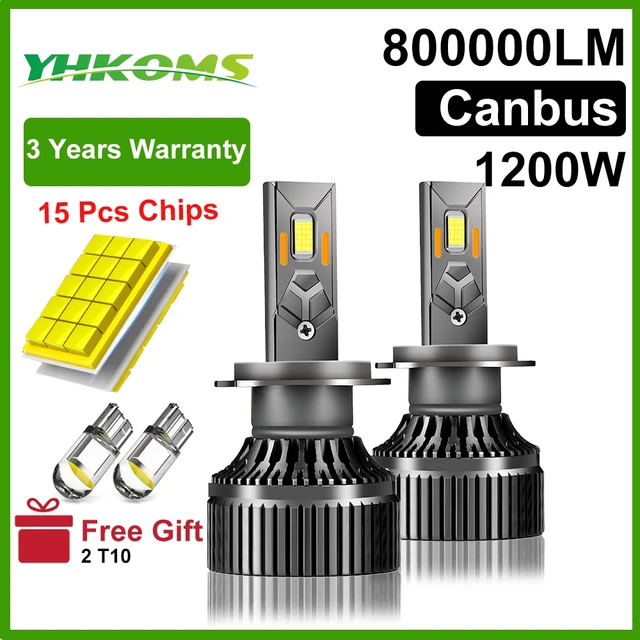 YHKOMS 1200W 800000 LM Canbus H4 H7 H1 LED H8 H9 H11 9005 9006 9012 HB3 HB4 Samochodowe reflektory LED Automatyczne światła przeciwmgielne Żarówki LED 6000K 12V