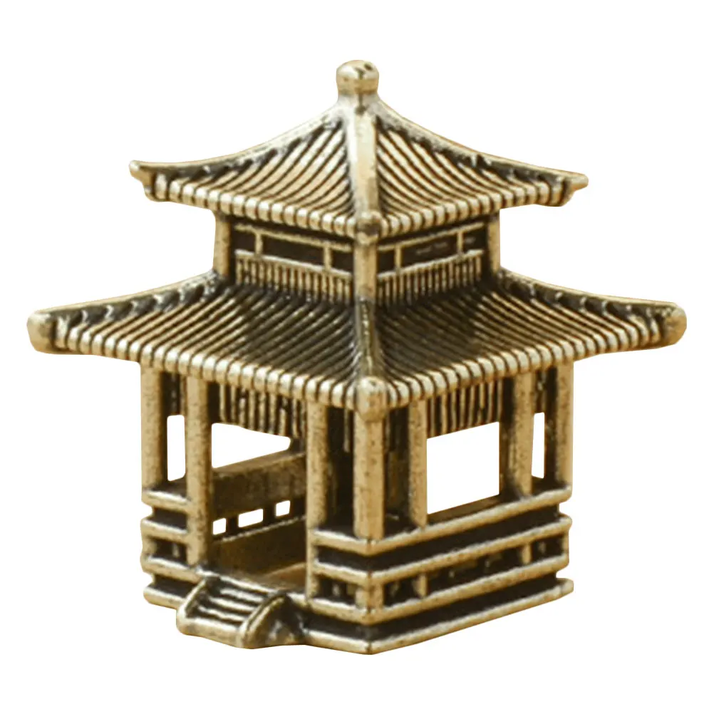 

Vintage Brass Pavilion Statue Miniature Bonsai Ornament Creative Desktop Decorations Landscaping Simulated Cool Piece Tabletop