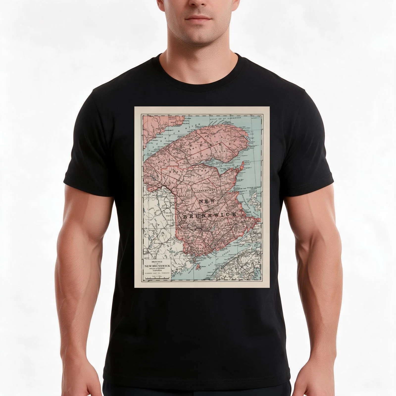 Old New Brunswick Canada Map (1925) Vintage Canadian Province Atlas T-Shirt Summer Casual Cotton Tee Oversized Streetwear Tops