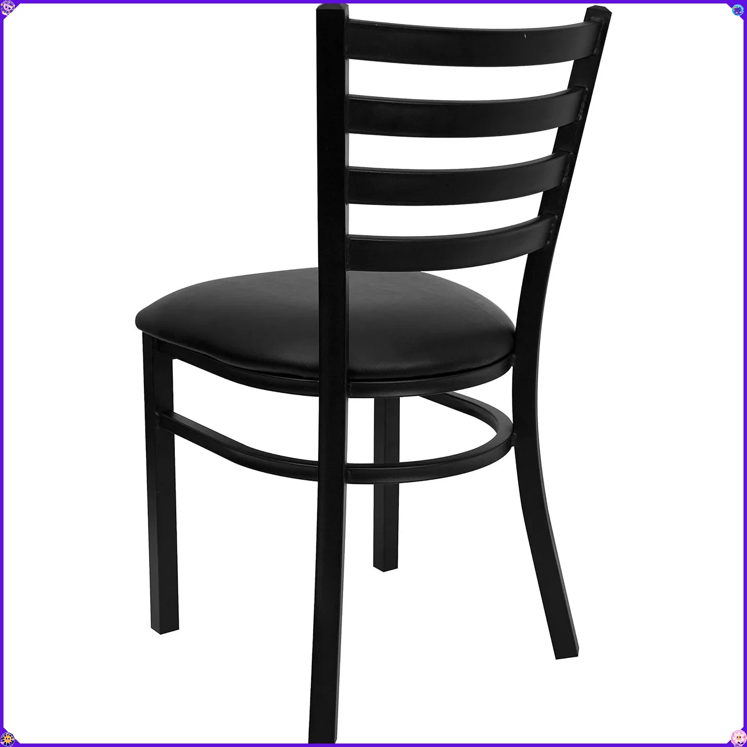 Series Black Ladder Back Metal Restaurant Chair - Black Vinyl Seat