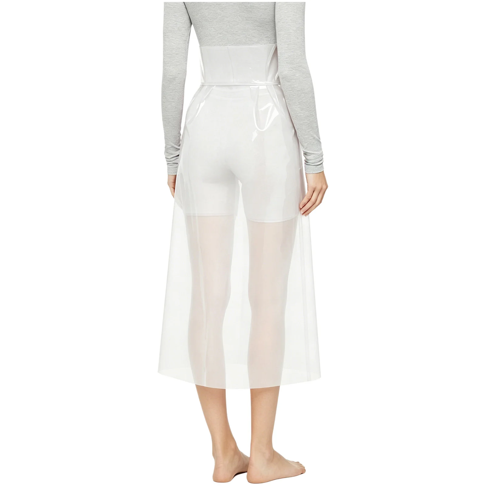 Womens See Through Pvc Skirt High Waist Rave Party Cosplay Bodycon Pencil Skirt Cover Up Midi Dress with Shorts - view 3