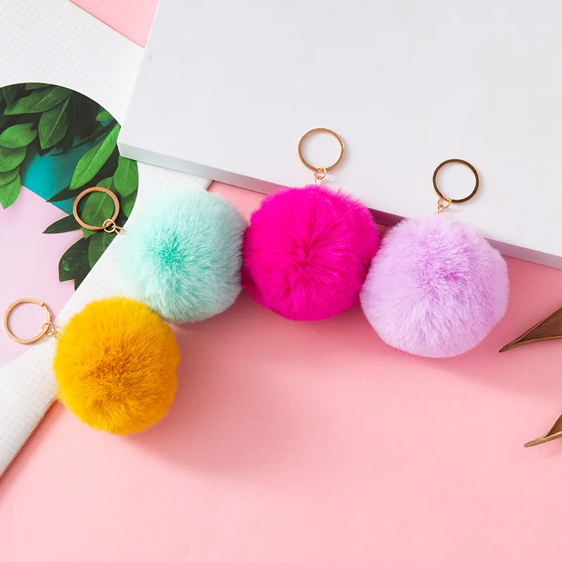 Colorful Poms Keychains Fluffy Ball Faux Fur Keyring for Women Creative Crafts Decoration Bags Charms Knitting Accessories