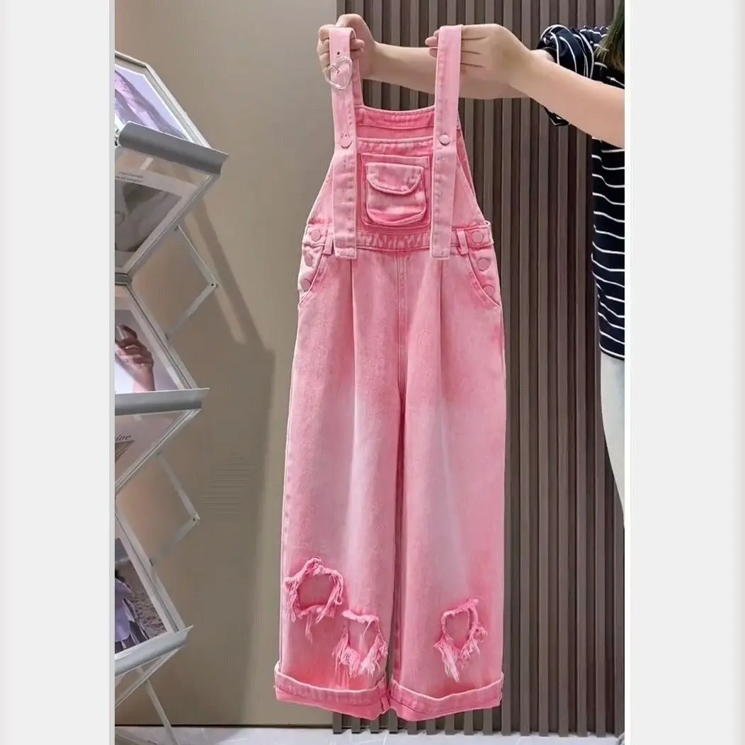 Fashion New Girls' Summer Overalls Children's Spring Autumn Jeans Girls' Casual Fashion Overalls Jeans Versatile Pants