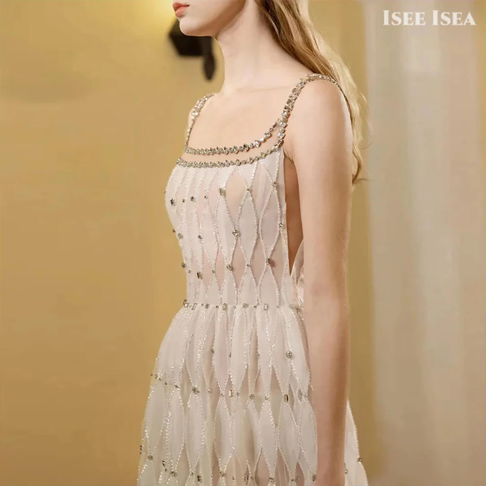 절묘한 이브닝 가운 여성 Tulle Ruffles 스퀘어 칼라 a 라인 Strapless 섹시한 스팽글 Bodycon 약혼 드레스 맞춤형