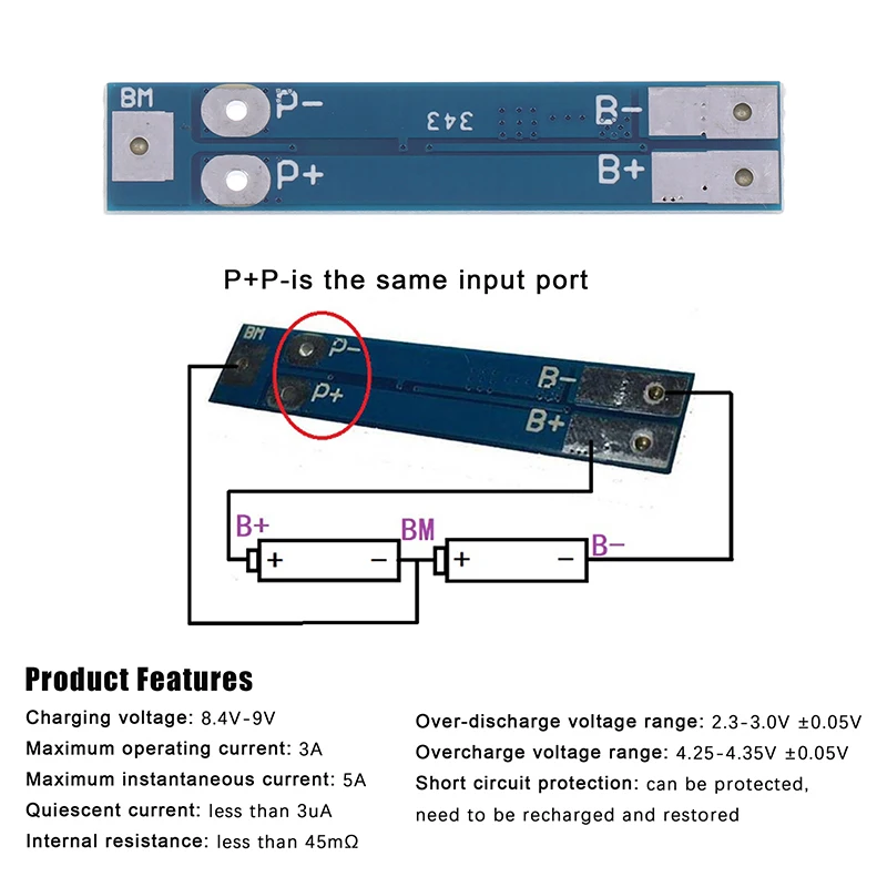 Scheda caricabatteria al litio 2S 5A /7,4V 8A/ 8,4V 18650 Modulo di protezione da sovraccarico e scarica BMS