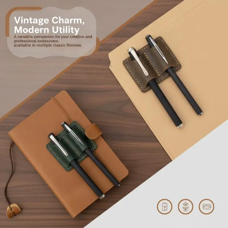 Leather Pen Holder Vintage Style With Stainless Steel Clip Portable Pen Sleeve For Travel Handbook Notebook Storage