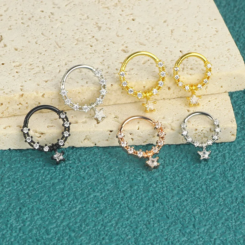 1PCS Moon Planet Septum Hoop Clicker Dangle Nose Ring Star Helix Hoop Earring Cartilage Jewelry Nose Ring Hoop Septum Piercing