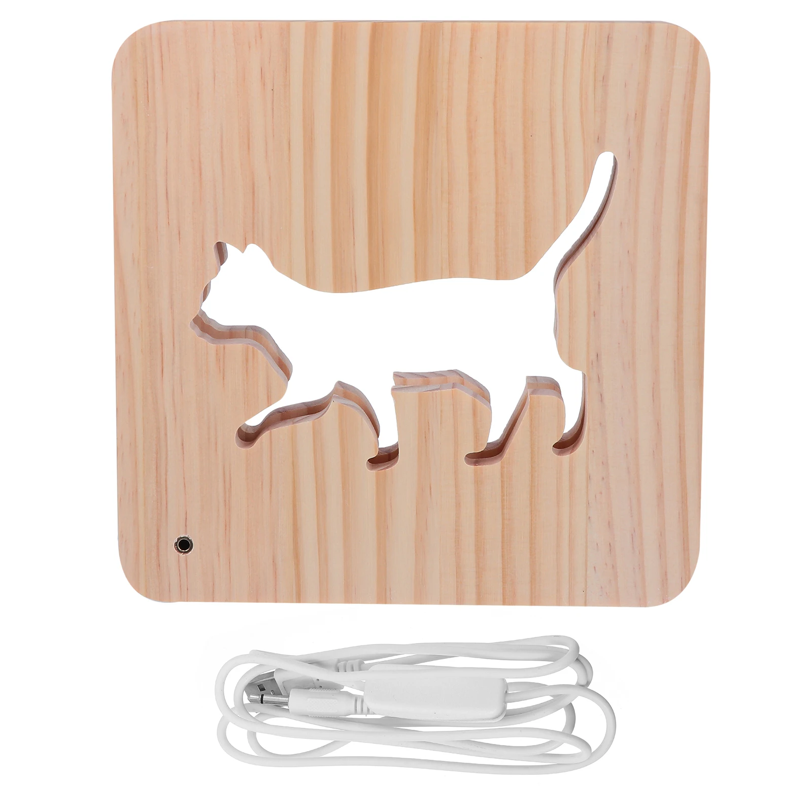 

Wooden Cat Wooden Lamp Light 3D Vision Lamp Hollowed Kitten Bedroom Living Room Study Office USB Warm White LED