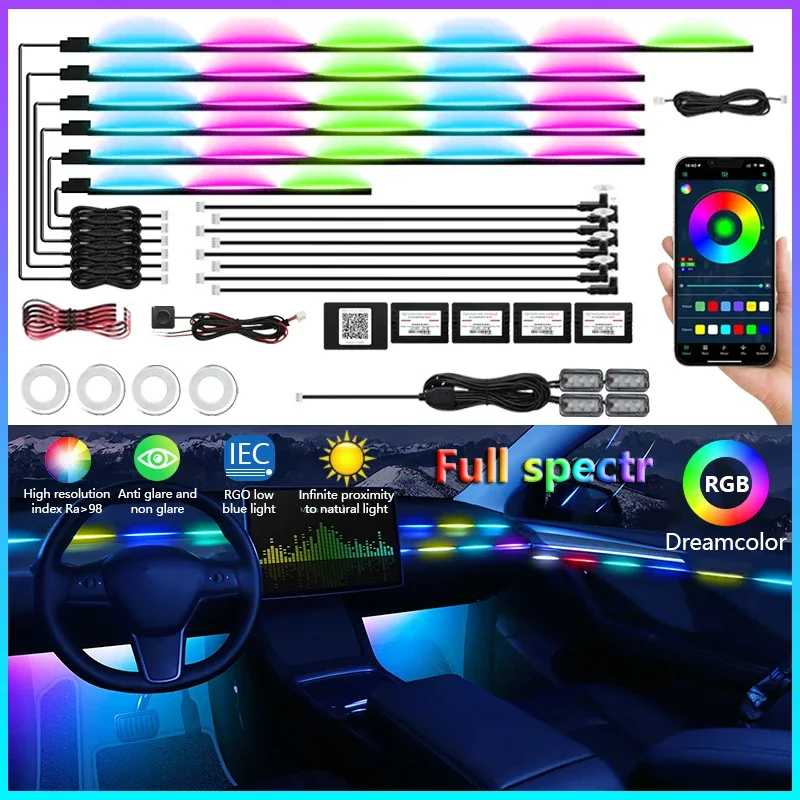 Symphony 22 in 1 RGB Symphony Car Ambient Light 64 Color Interior Acrylic Guide LED Strip Light Decoration Atmosphere Lamp App