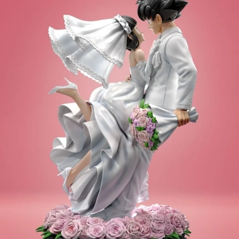 Nueva figura de anime Dragon Ball Z Son Goku Chichi versión de boda wukong qiqi muñecas en miniatura de PVC colección de juguetes adorno de pastel de boda