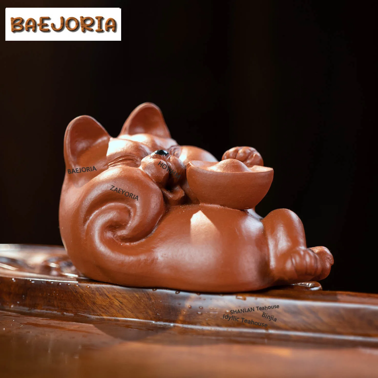 BAEJORIA Purple Clay Fortune Cat Ingot Tea Pet Elegant Lucky Model Tea Figurine Play Toys Tea Statue Ornaments Chinese Tea Set