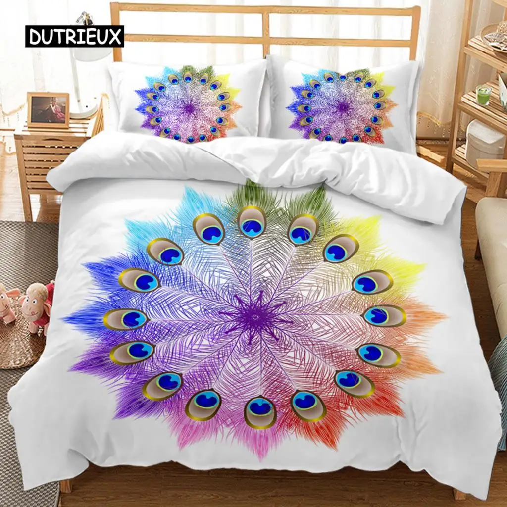 

Peacock Duvet Cover Set Bohemian Peacock Abstract Bird Exquisite Tail Bedding Set Double Queen King Size Polyester Qulit Cover