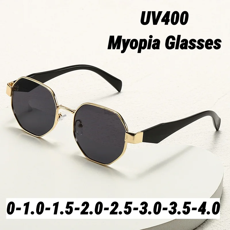 

New Polygonal Metal Myopia Sunglasses Street Style Retro Round UV-Protective Minus Diopter Eyeglasses Classic Driving Shades