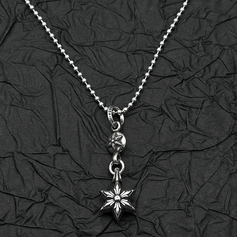 

Стерлинговое серебро S925, старое ретро-кольцо, одинарный шар, подвеска с гексаграммой, ожерелье, мужская и женская европейская и американская ниша