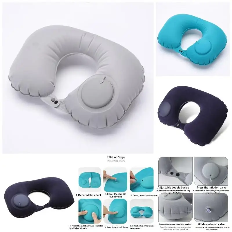 Portable Inflatable Neck Pillow For Travel Neck Support Pillow Soft Foldable Travel Headrest For Flights Cars Trains