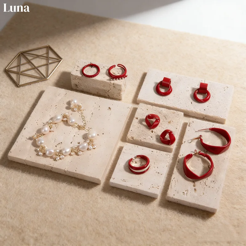 

Marble Rock Slab Jewelry Display Stand Natural Stone Prop for Rings Earrings Necklaces Photography Background for Store Showcase