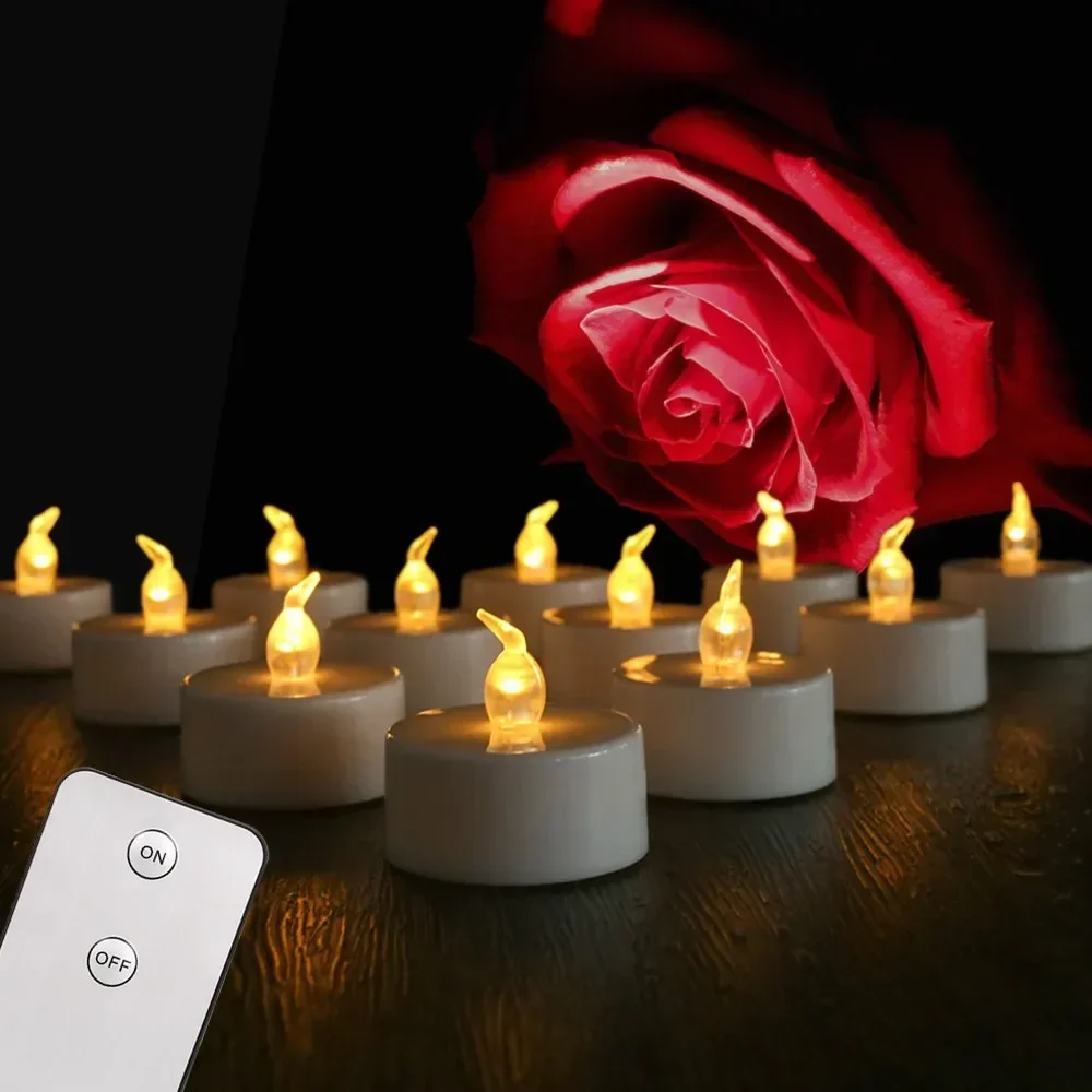 6/12/24Pack Flameless LED Candles with Remote Control Tea Lights with Flickering Flame Tea Lights Halloween Christmas Home Decor