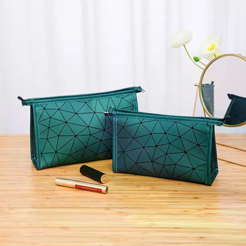 Geometric Cosmetic Bag 1/3Pcs Waterproof Large Capacity Zipper Closure Portable Makeup Organizer for Weekend Trips