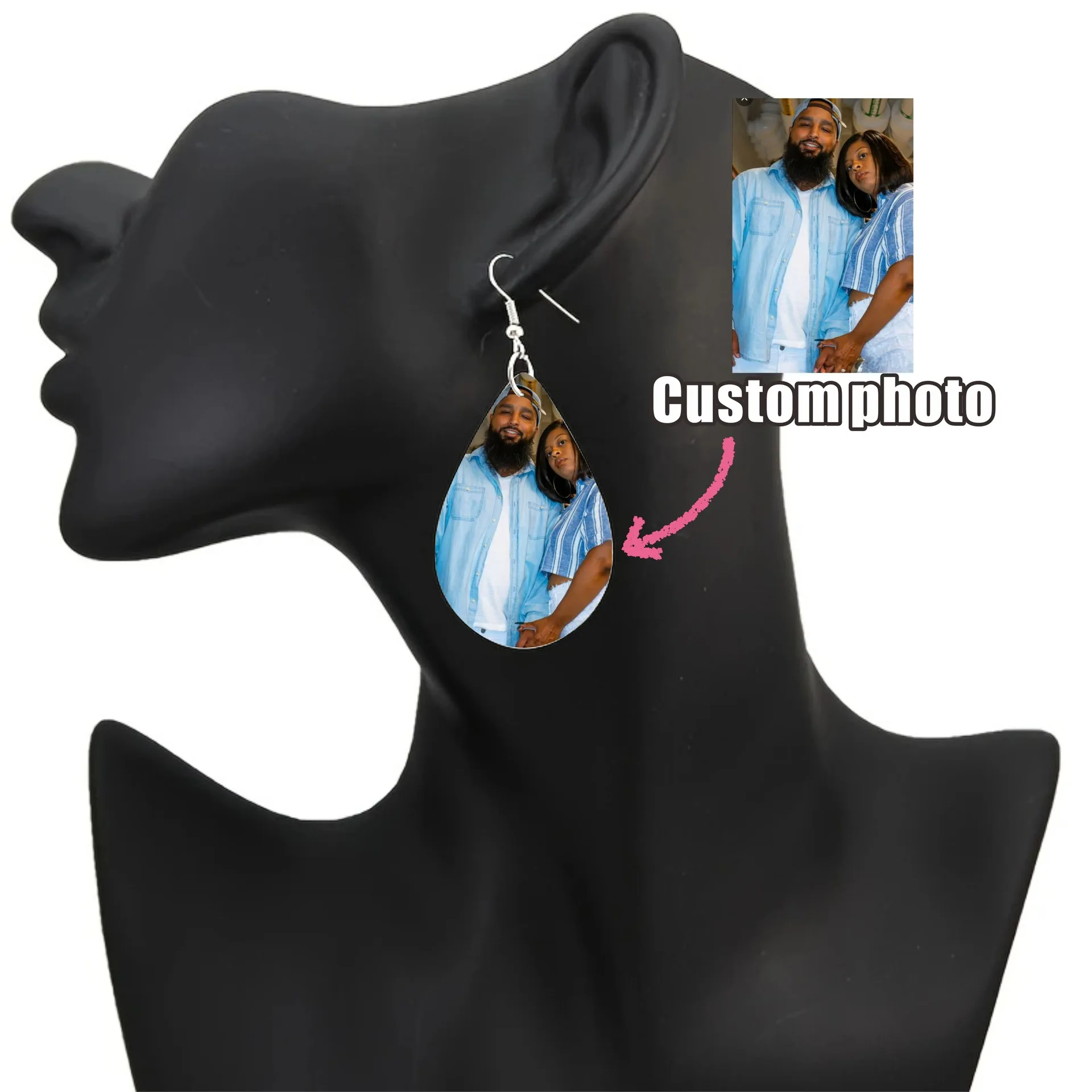 

2 pairs/ Bag Customized Fashion Personalized Commemorative Photo Sublimation Water Drop Elliptical Diamond Women's Earrings