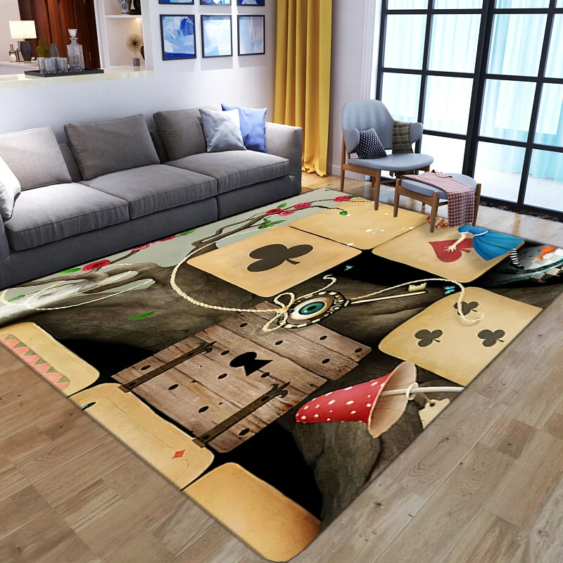 Artistic Card 3D Printed Carpets for Home Living Room Bedroom Bedside Sofa Rug Soft Floor Mat Hallway Non-Slip Area Rug Bath Mat