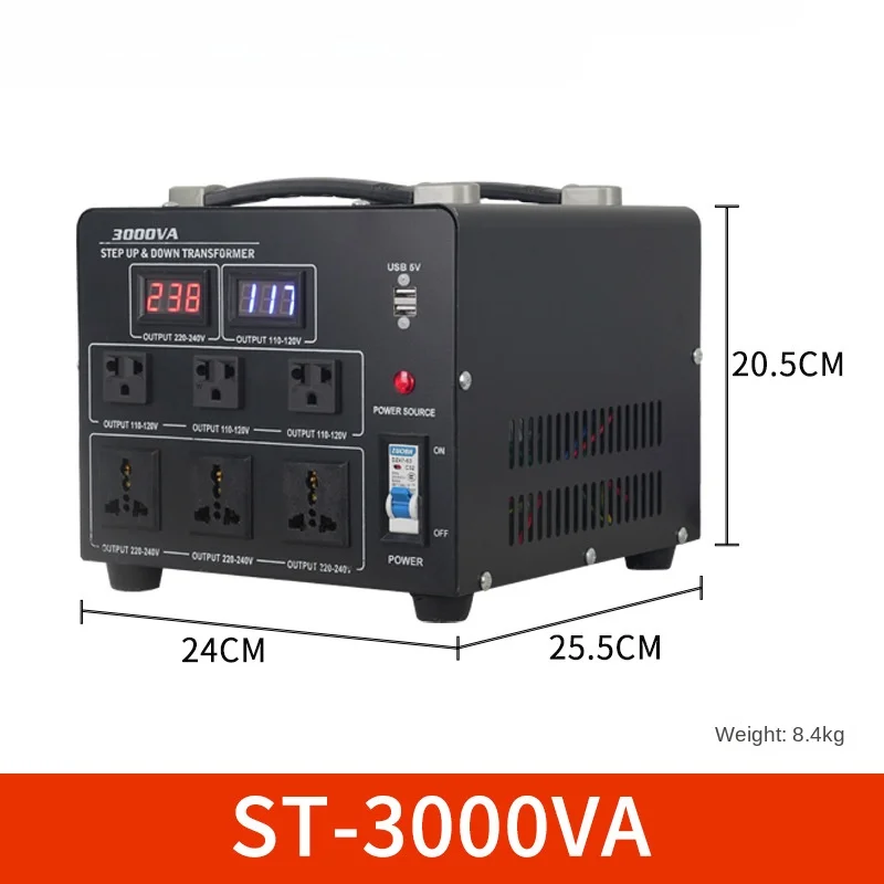 محول جهد VFD تصعيد وتنحي 220 فولت إلى 110 فولت و110 فولت إلى 220 فولت، 1000 وات - 5000 وات، كفاءة 95% من النوع الجاف